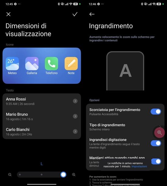 Ingrandire caratteri Xiaomi