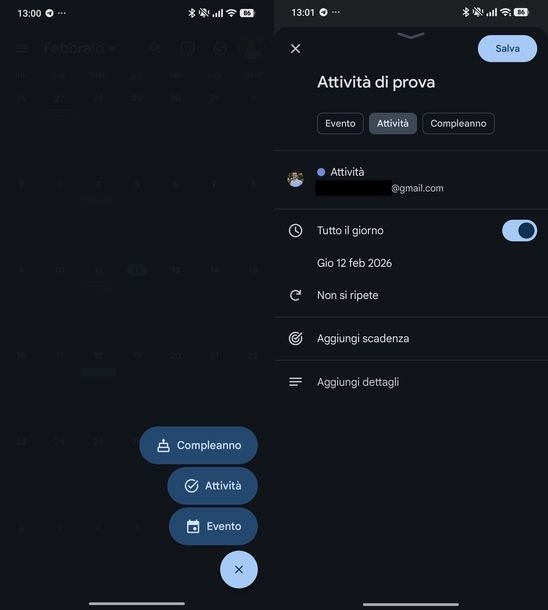 Impostare promemoria con suoneria Google Calendar Android