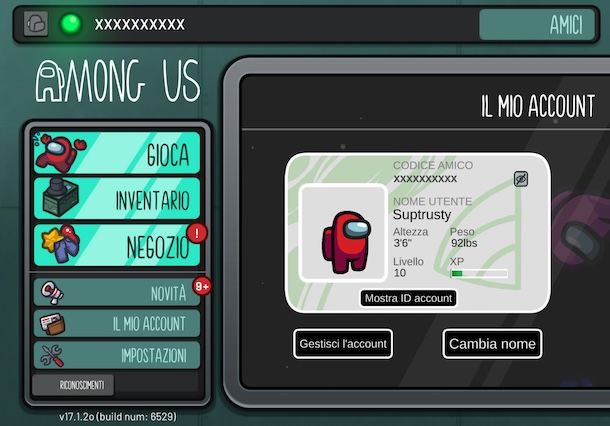 Cambiare nome su Among Us