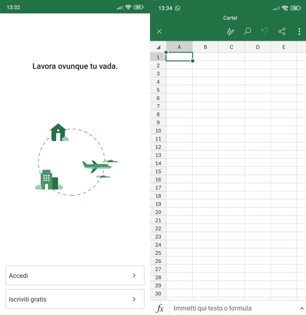 Excel su smartphone
