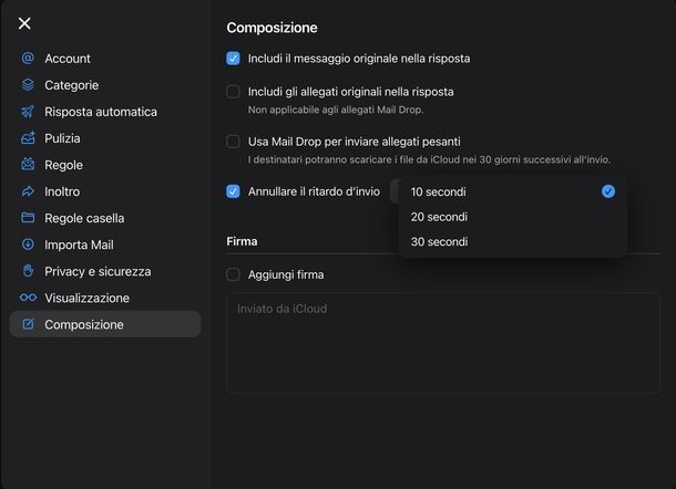 Cancellare mail inviata iCloud Mail