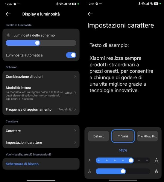 Ingrandire caratteri Xiaomi