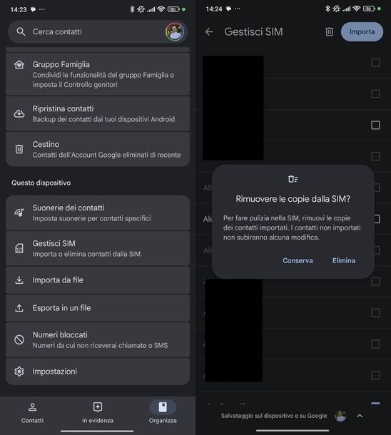 Importare contatti da SIM Android