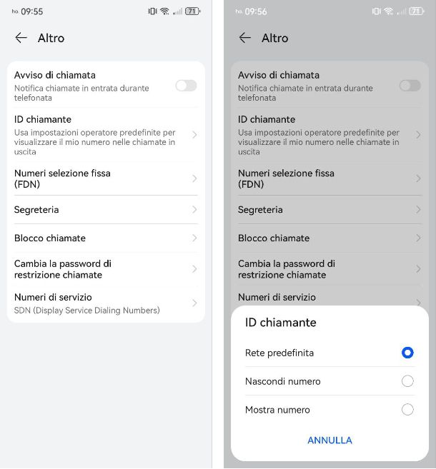 Nascondere numero di telefono Huawei
