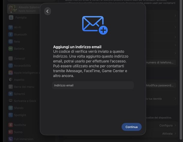 Cambiare email account Apple macOS