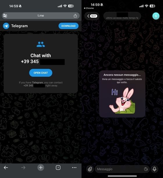 Inviare SMS a numero non in rubrica Telegram iOS