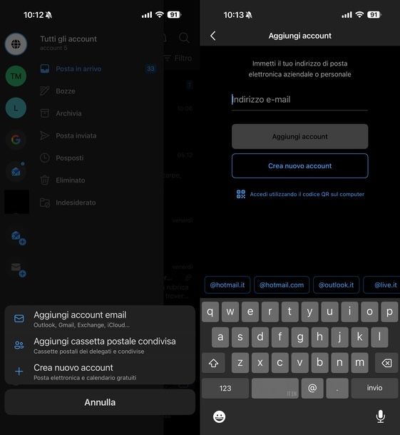 Aggiungere email Outlook iPhone