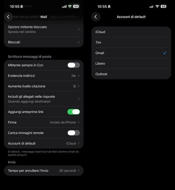 Impostare email default iPhone