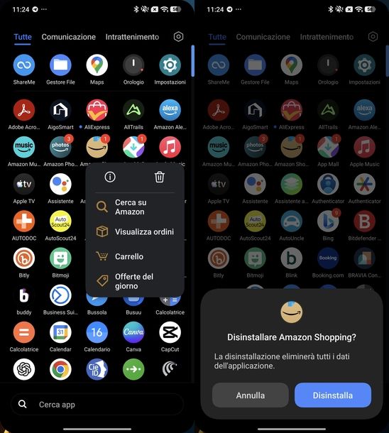 Disinstallare app Android