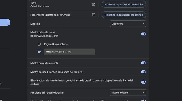 Impostare Google pulsante Home Chrome PC