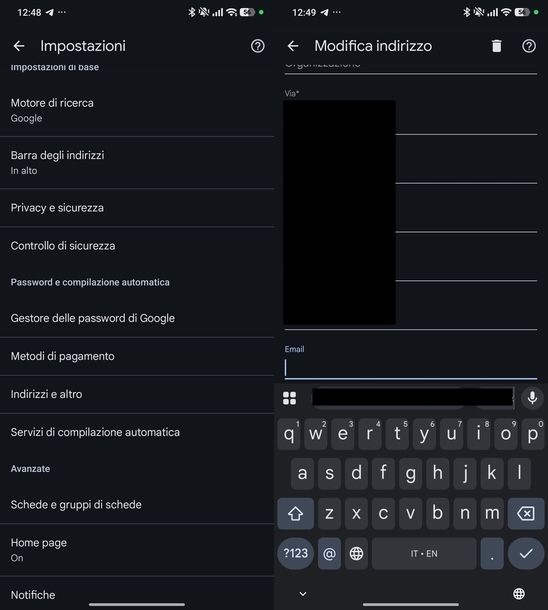 Eliminare indirizzo email memorizzato su Chrome Android