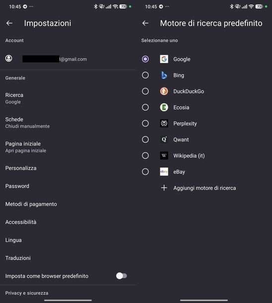 Impostare Google come motore di ricerca Firefox Android