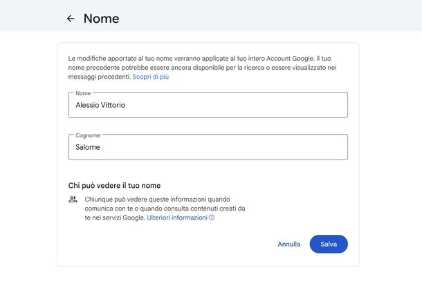 Modificare nome account Google
