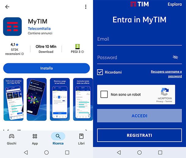 Come accedere all'app MyTim — Android