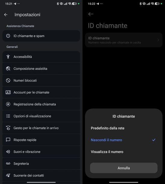 Nascondere numero di telefono Android