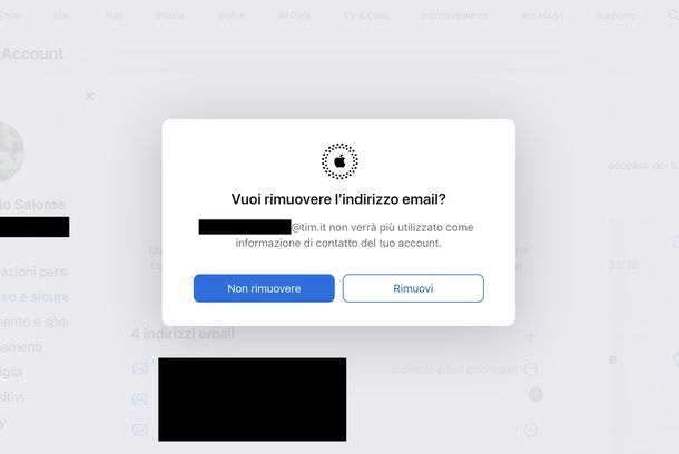 Cambiare email account Apple Web