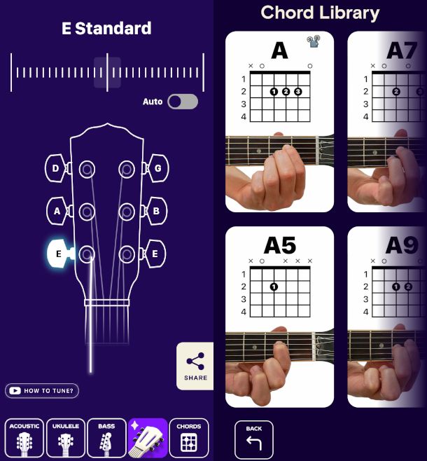 interfaccia app Simply Guitar Tuner