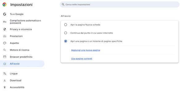 Impostazioni Chrome