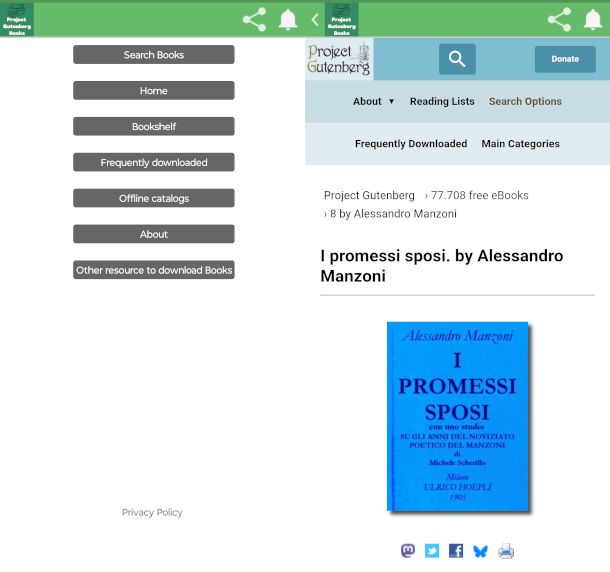 schermate app Project Gutenberg