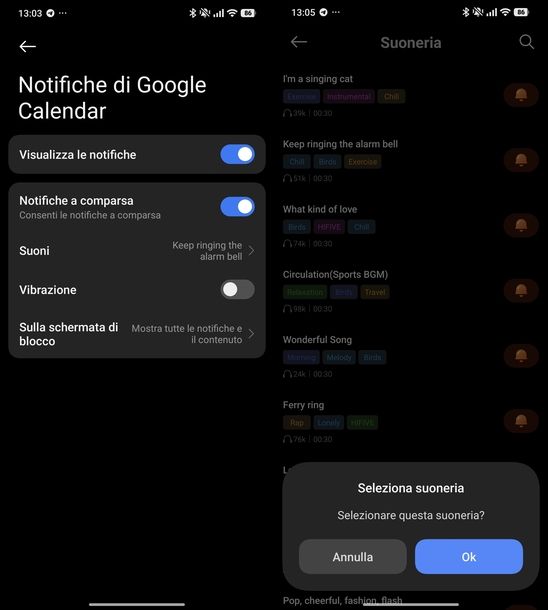Impostare promemoria con suoneria Google Calendar Android