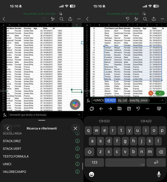 Cercare doppioni su Excel iOS