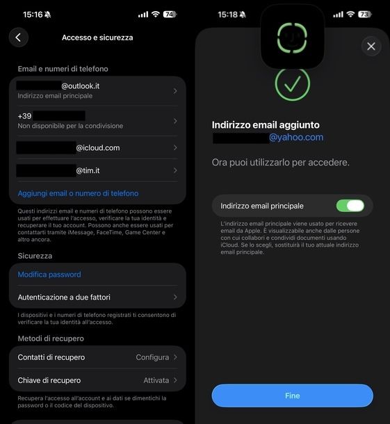 Cambiare email account Apple iOS