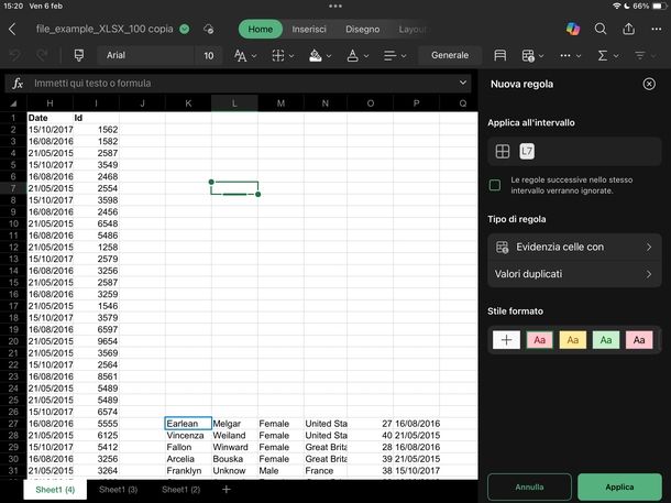 Cercare doppioni su Excel iPad