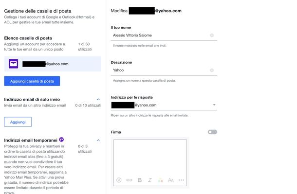 Cambiare nome email Yahoo Web