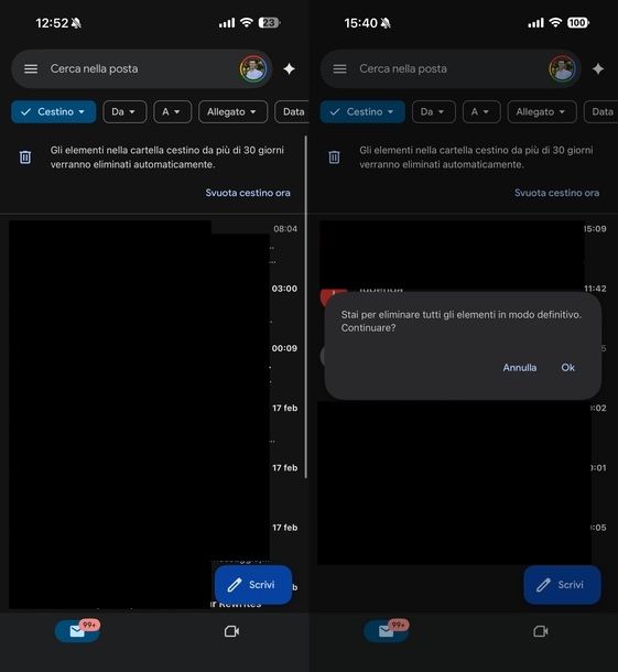 Svuotare cestino Gmail app iOS