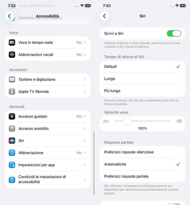 Accessibilit&agrave; Scrivi a Siri