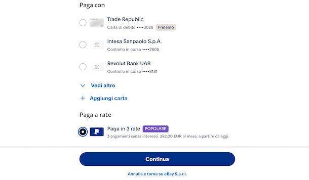 Pagare con PayPal a rate