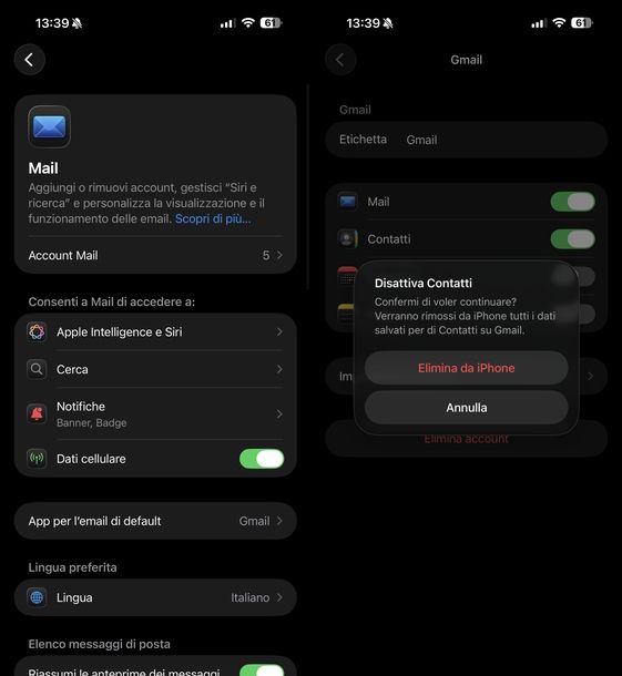 Eliminare indirizzo email memorizzato su iPhone