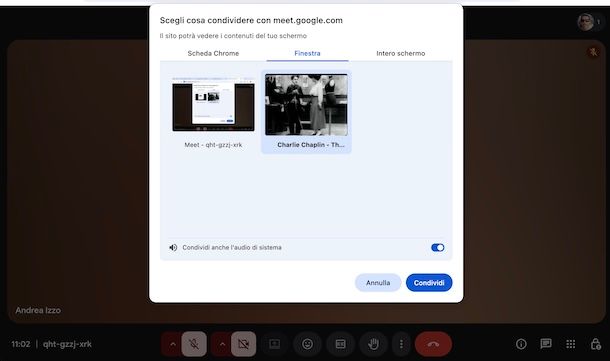 Condividere un video su Meet