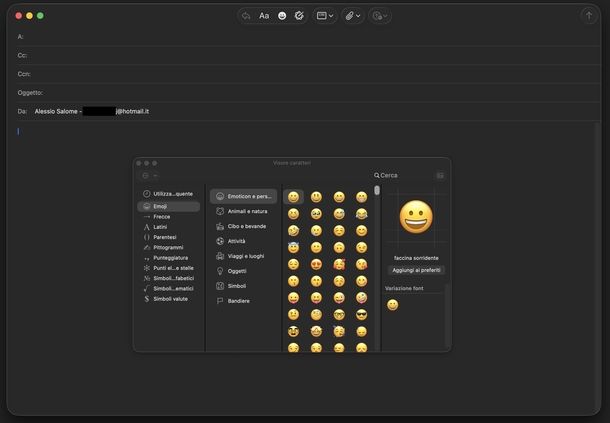 Inserire emoticon nelle mail Apple Mail