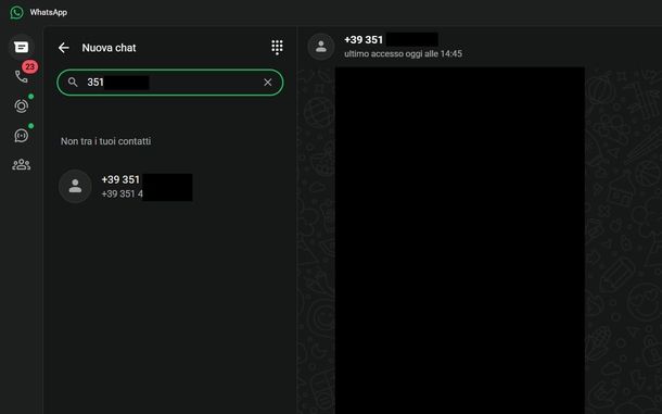 Inviare SMS a numero non in rubrica WhatsApp Windows
