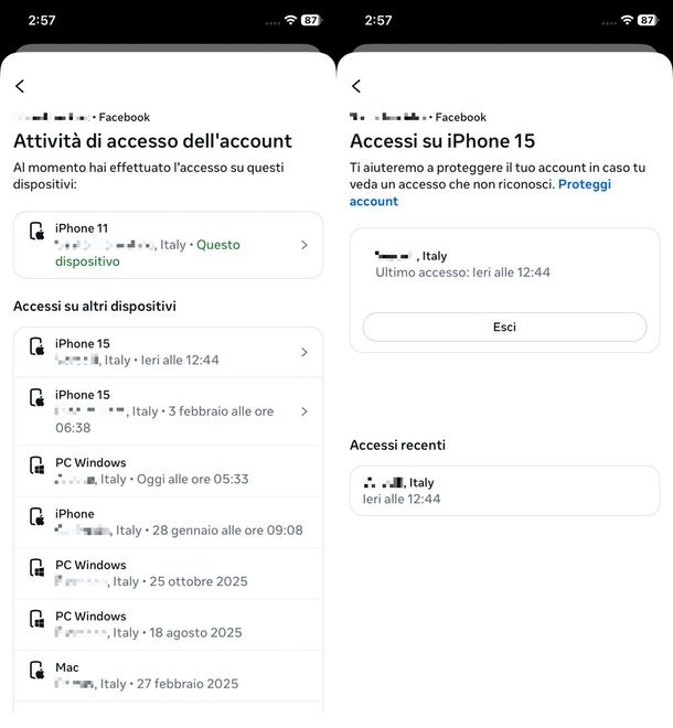 Cancellare cronologia accessi Facebook