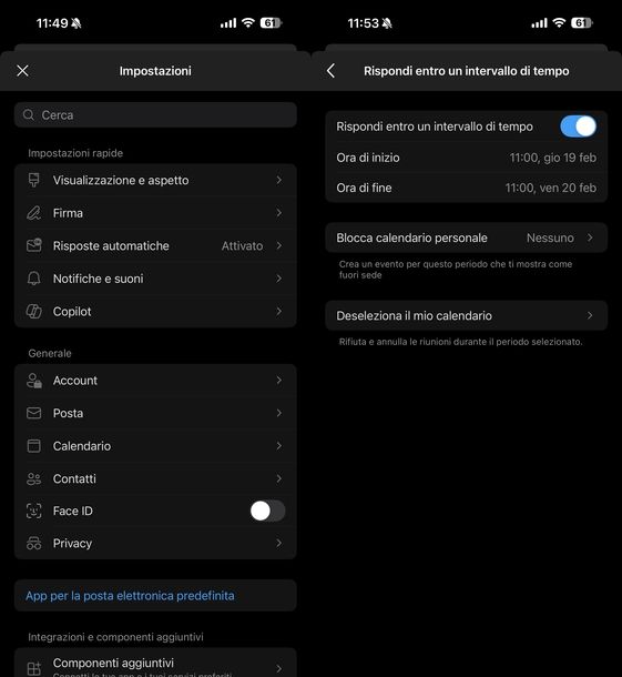 Impostare risposta automatica Outlook iOS