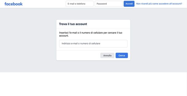 Recuperare password Facebook