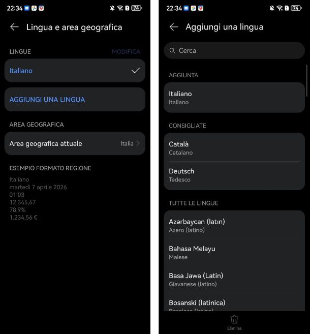 Come cambiare lingua telefono Huawei