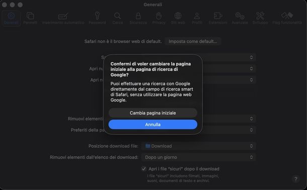 Impostare Google come pagina iniziale Safari macOS