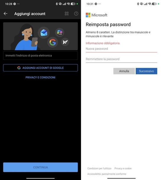 Recuperare password Outlook Android