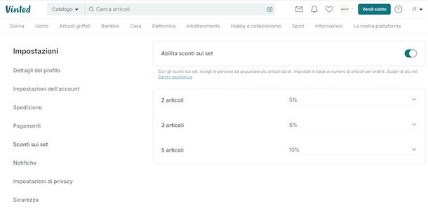 Sconti set su Vinted