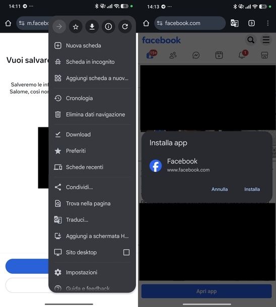 Creare webapp Facebook Chrome Android