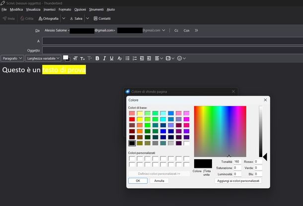 Evidenziare testo Mozilla Thunderbird