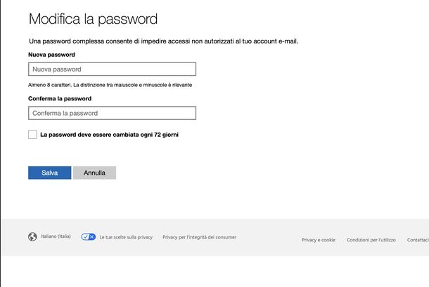 Cambiare password email Outlook