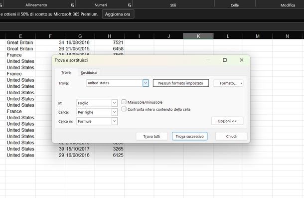 Cercare su file Excel Windows