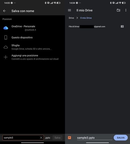 Salvare PowerPoint Google Drive Android