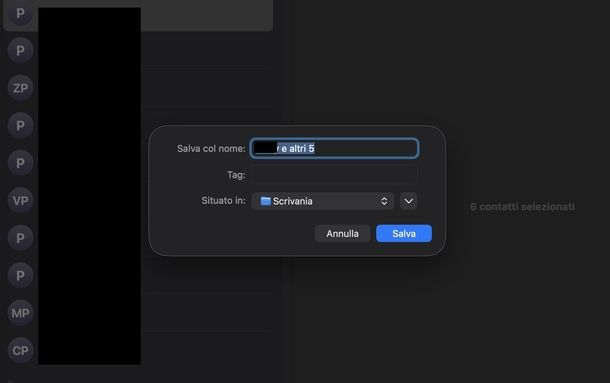 Esportare contatti Contatti macOS