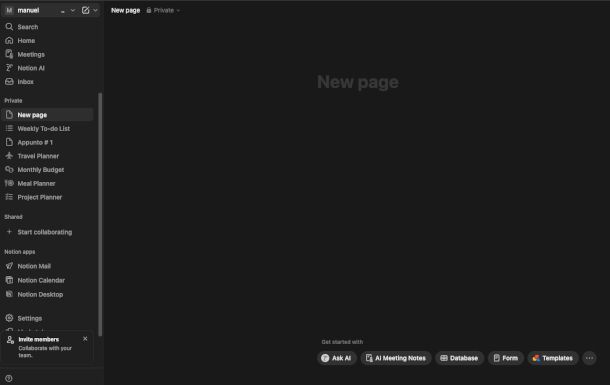 interfaccia Notion online