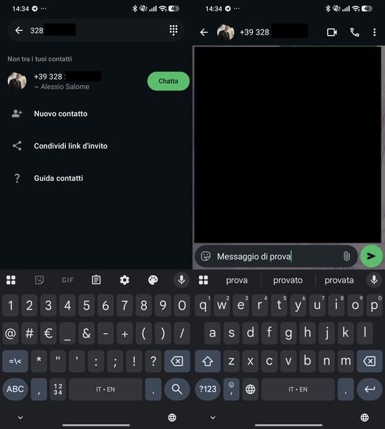 Inviare SMS a numero non in rubrica WhatsApp Android